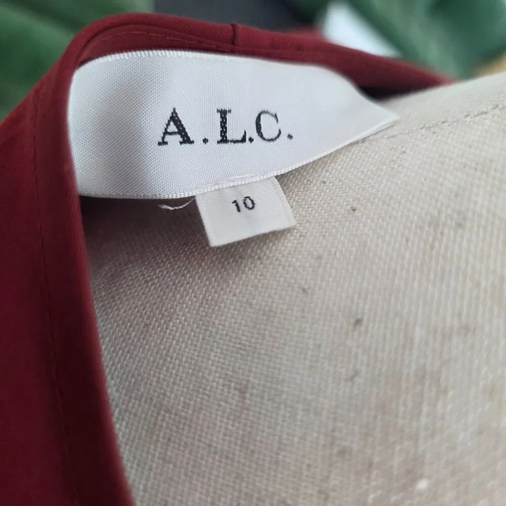 NWOT A.L.C. Fleur Long-Sleeve Tiered Cotton Dress Maroon Deep Red Suma, Size 10 - Picture 5 of 9